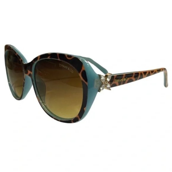 TIFFANY & CO. Animal Print On Tiffany Blue Polarized Cats Eye Sunglasses TF4048 - Picture 1 of 11